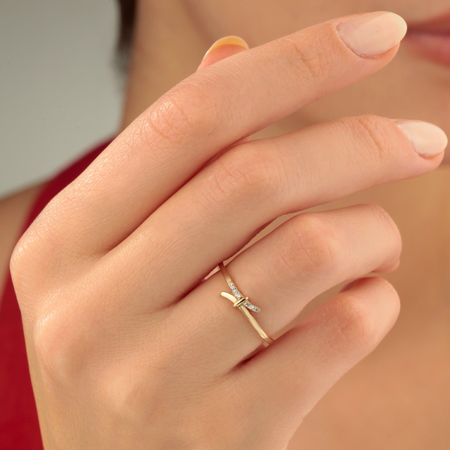 14K Solid Gold Zircon Knot Ring