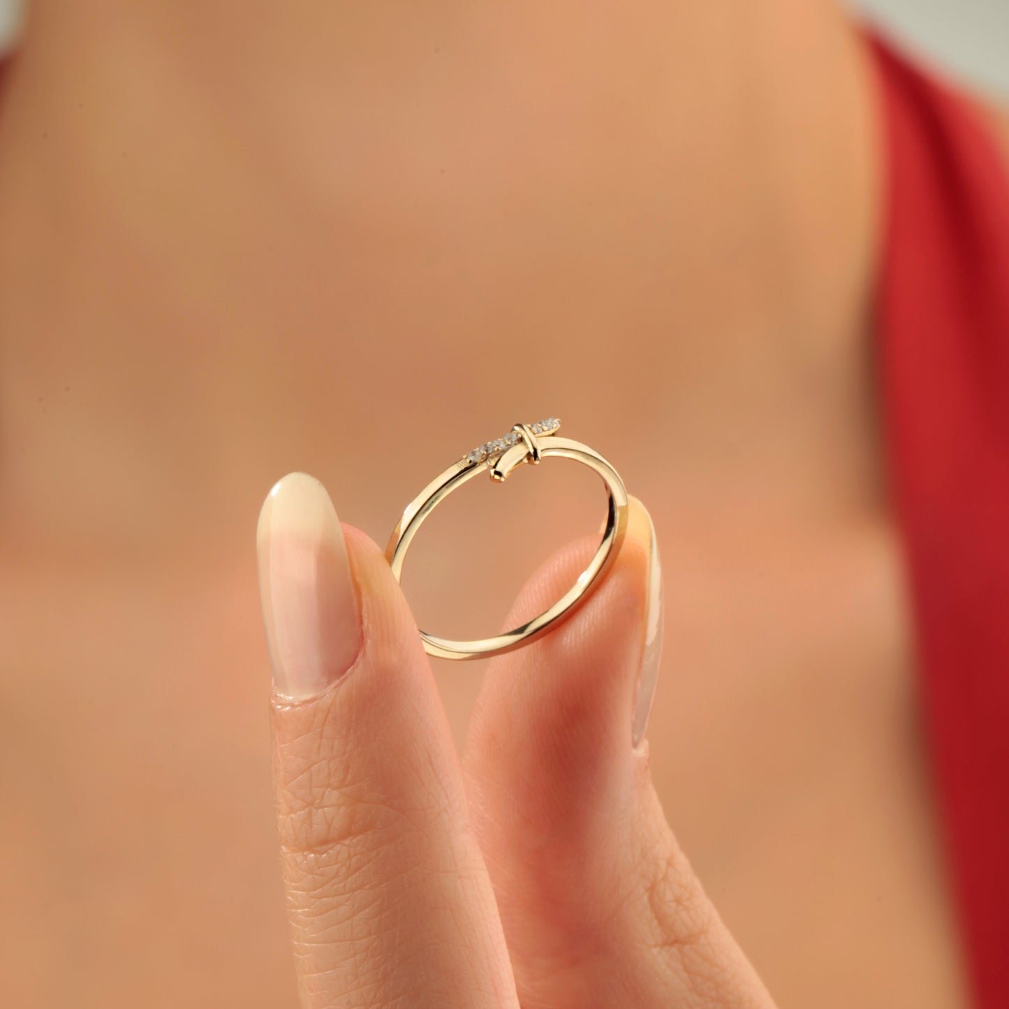14K Solid Gold Zircon Knot Ring