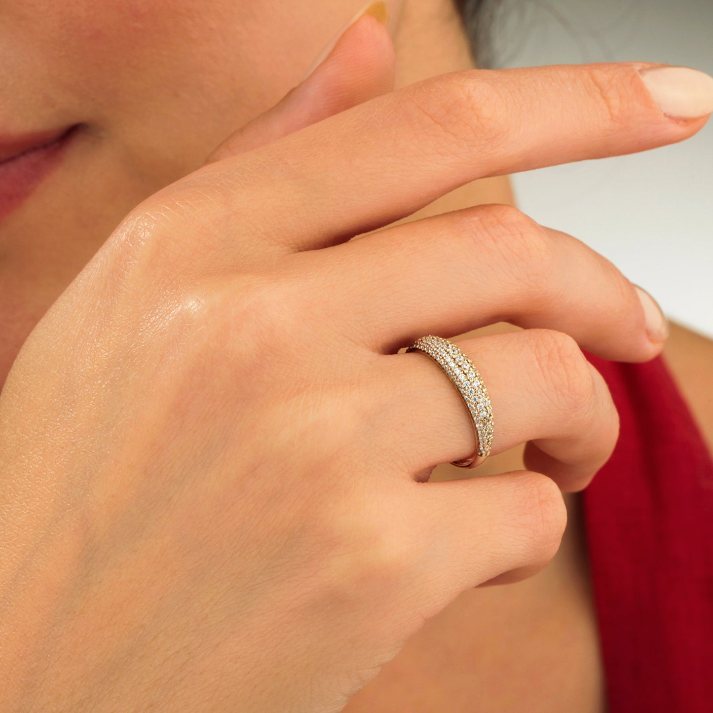 14K Solid Gold Multi Row Zircon Band