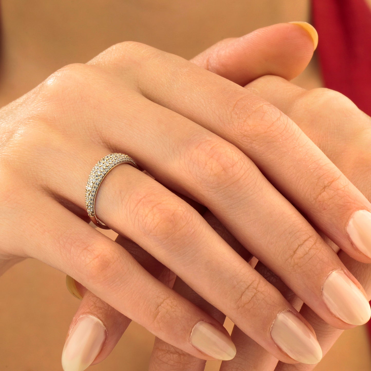 14K Solid Gold Multi Row Zircon Band
