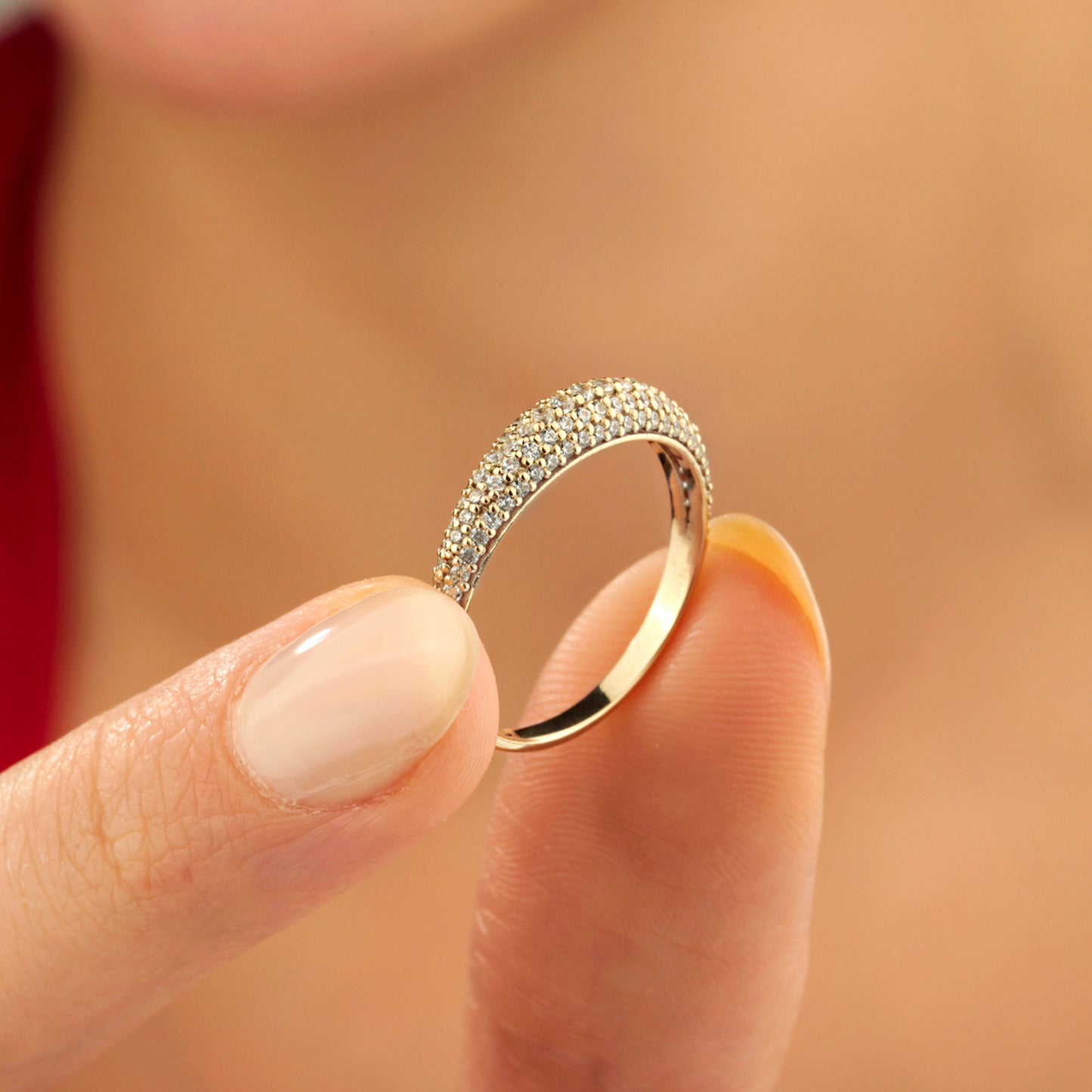 14K Solid Gold Multi Row Zircon Band