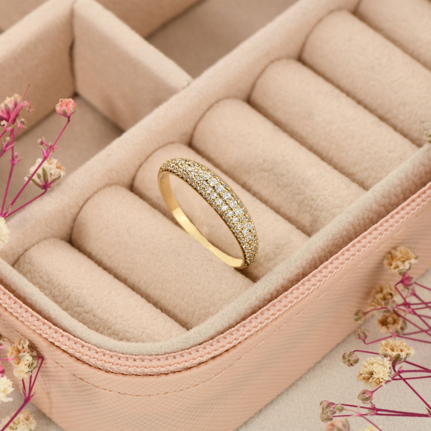 14K Solid Gold Multi Row Zircon Band