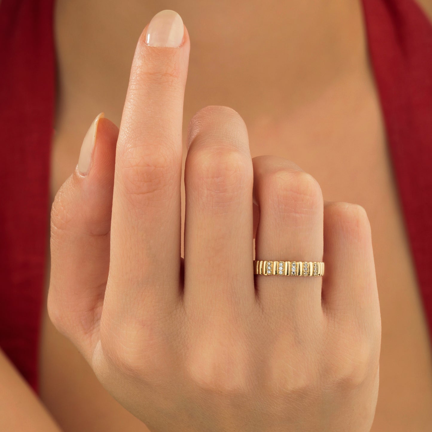 14K Gold Zircon Band Ring