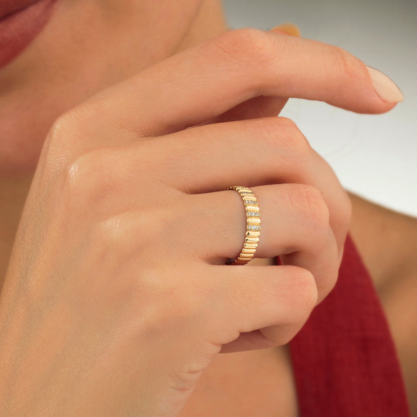 14K Gold Zircon Band Ring