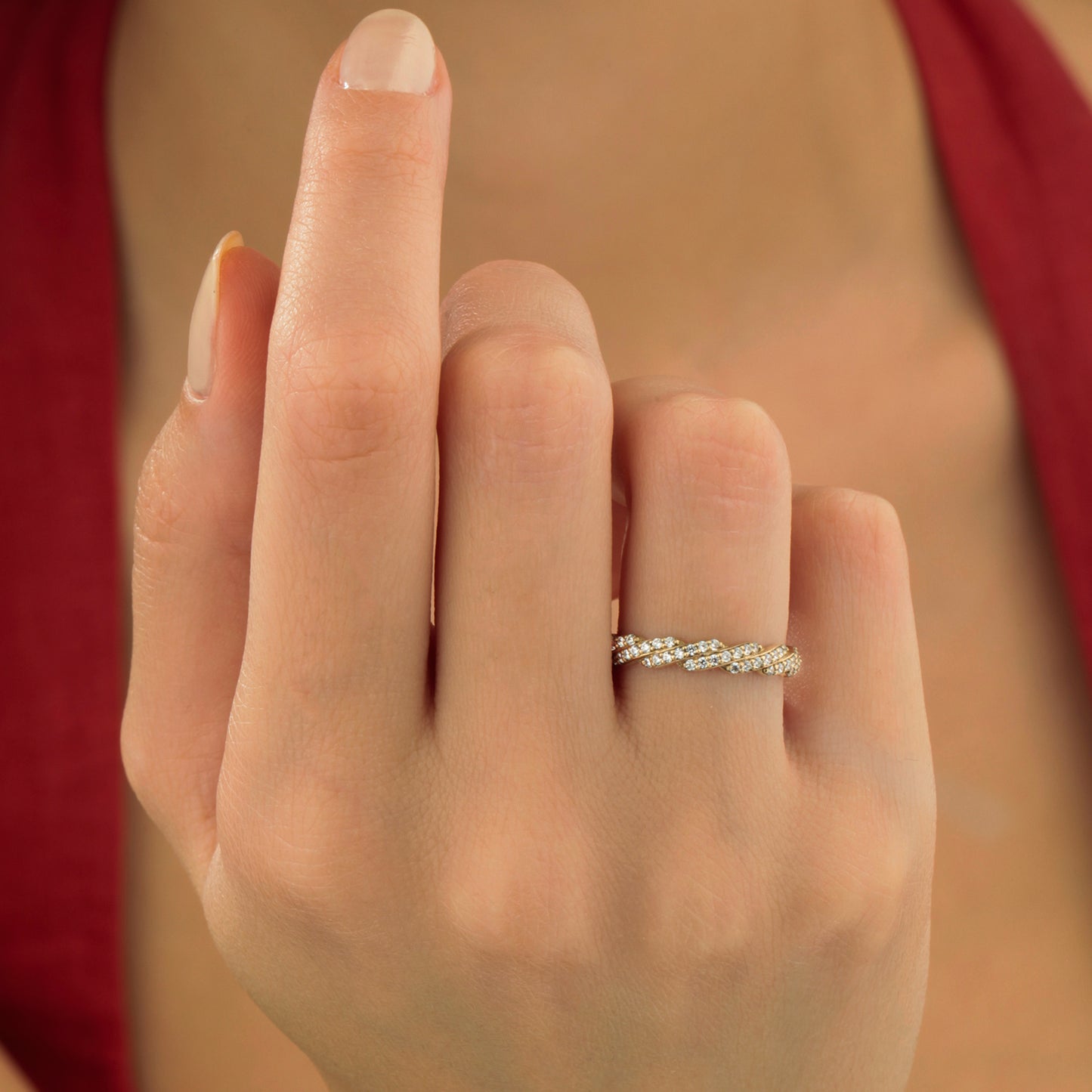 14K Gold Twisted Zircon Ring