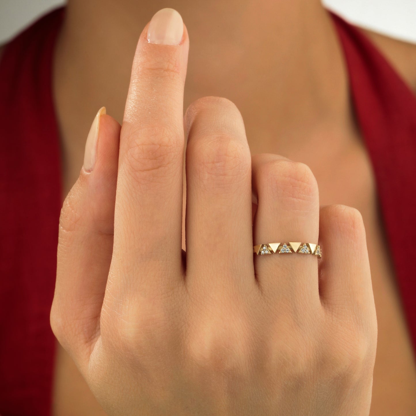 14K Gold Triangle Ring with Zircon