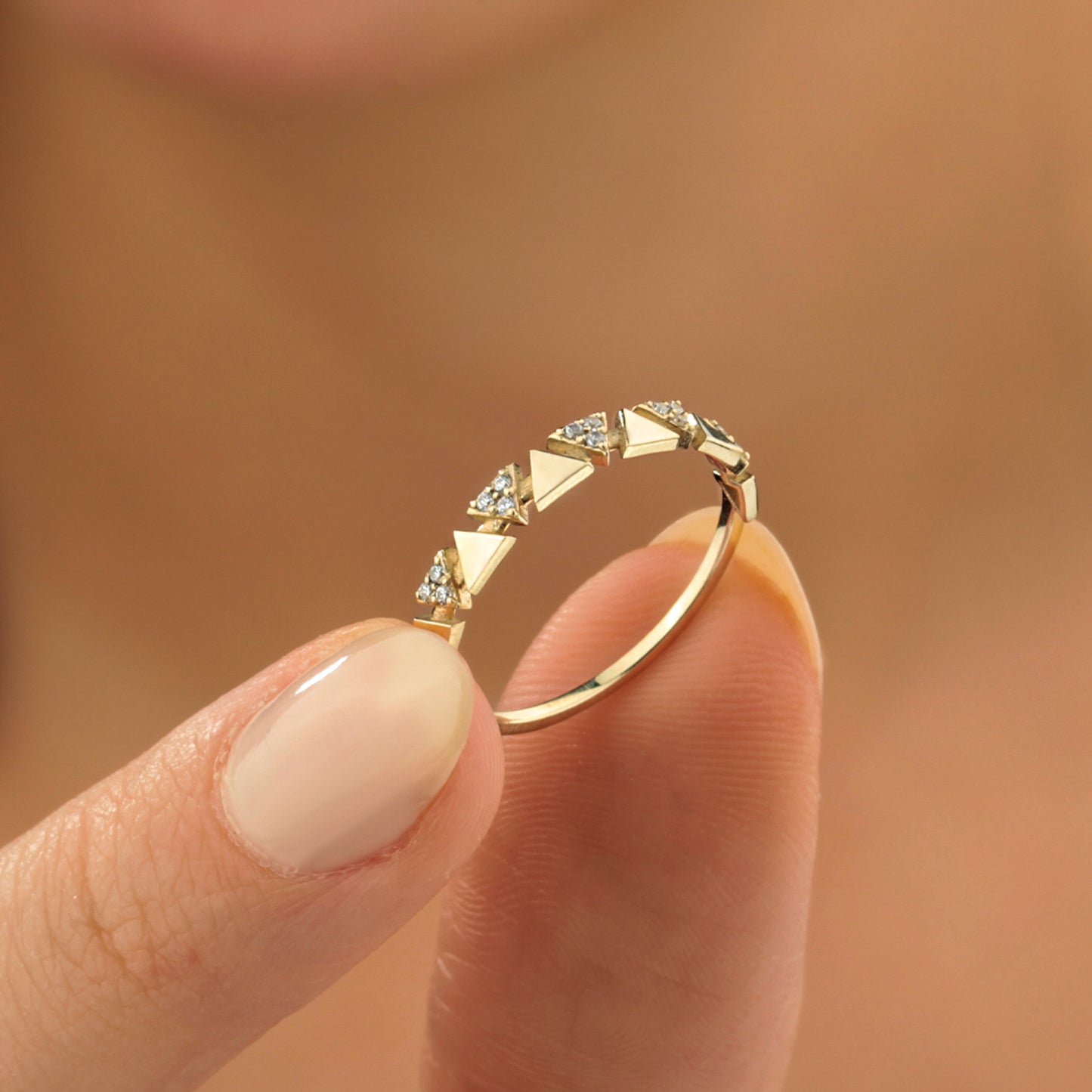 14K Gold Triangle Ring with Zircon