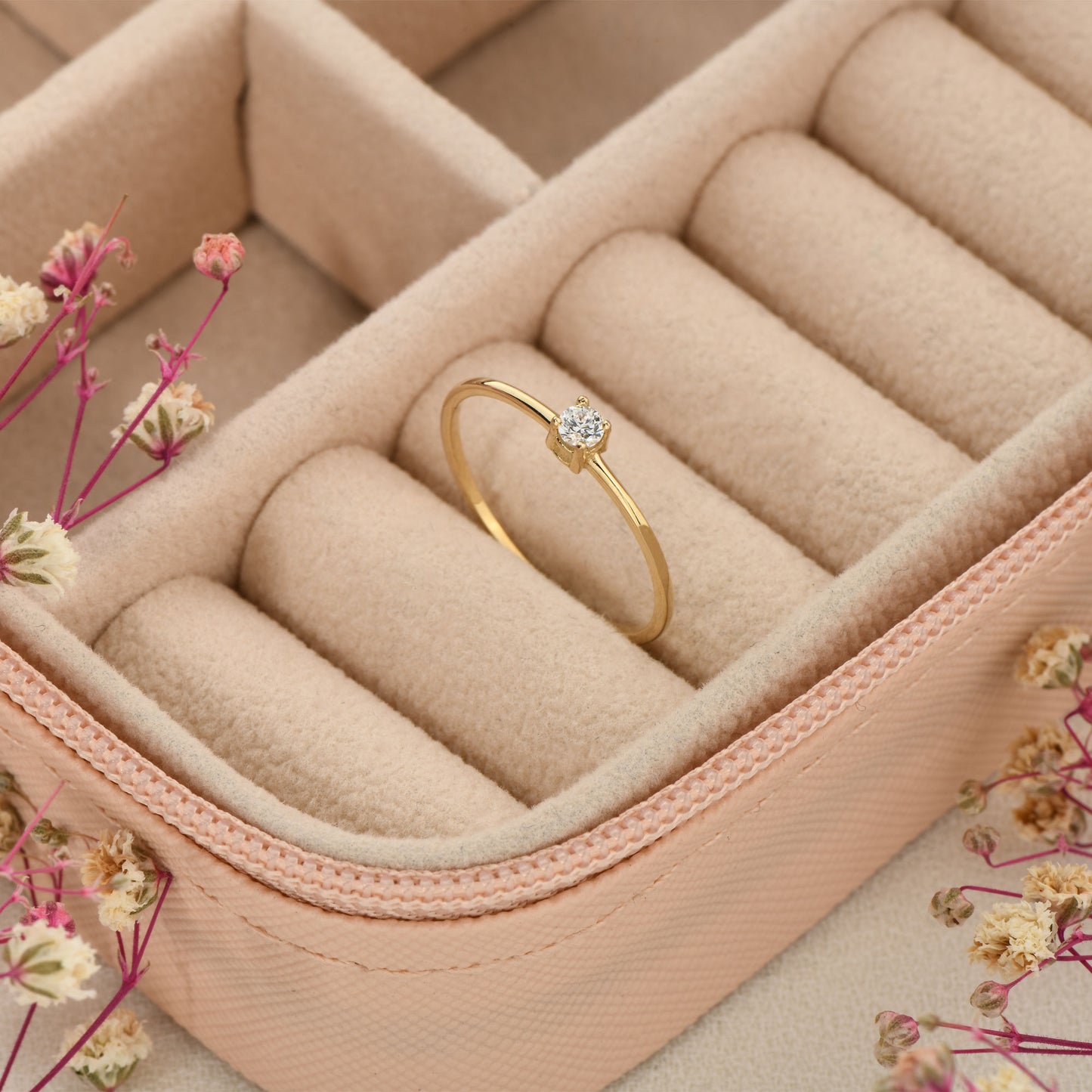 14K Gold Solitaire Zircon Ring
