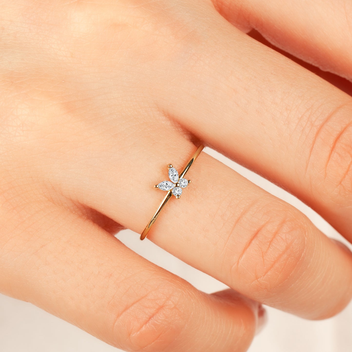 Solid Gold Butterfly Wings Delicate Ring