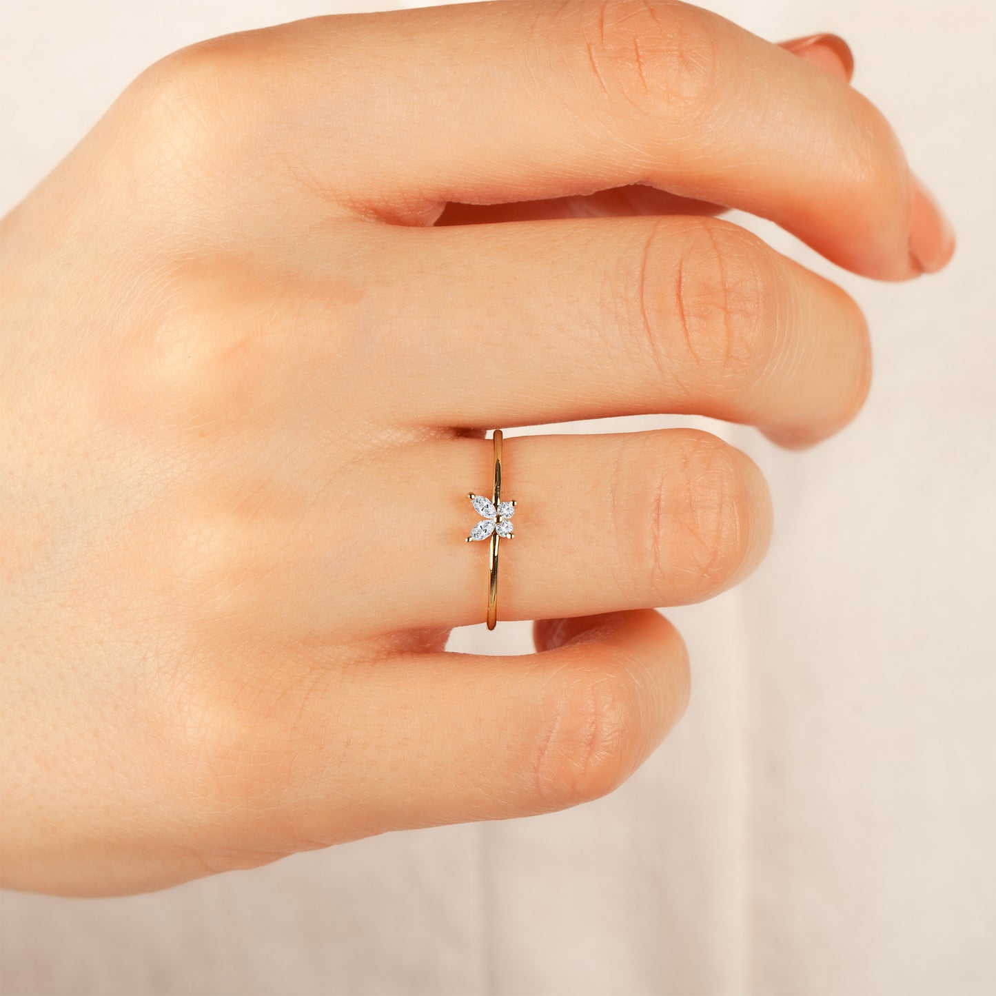 Solid Gold Butterfly Wings Delicate Ring