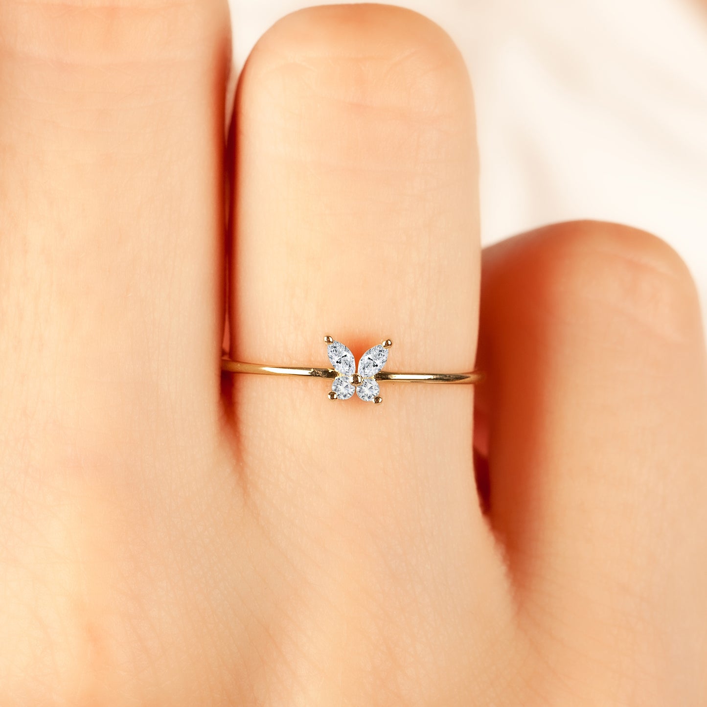 Solid Gold Butterfly Wings Delicate Ring