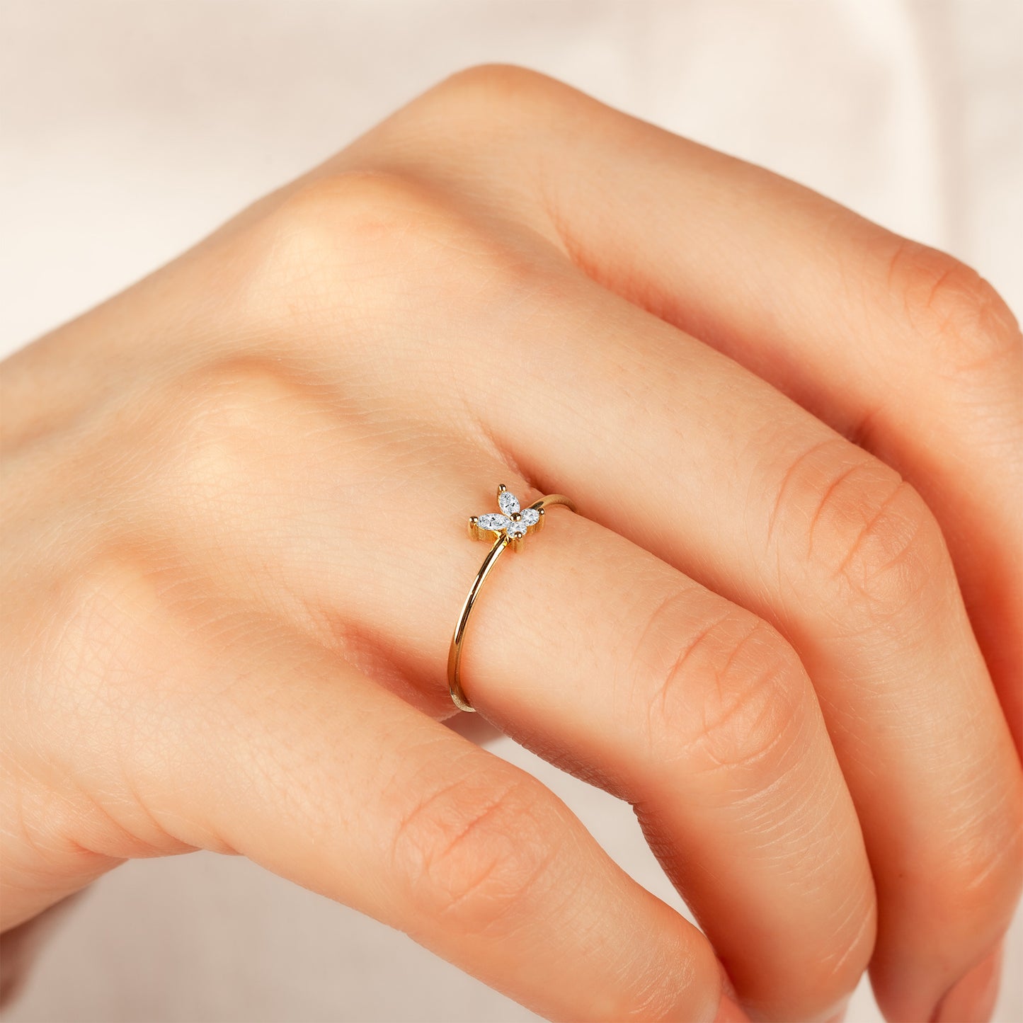 Solid Gold Butterfly Wings Delicate Ring