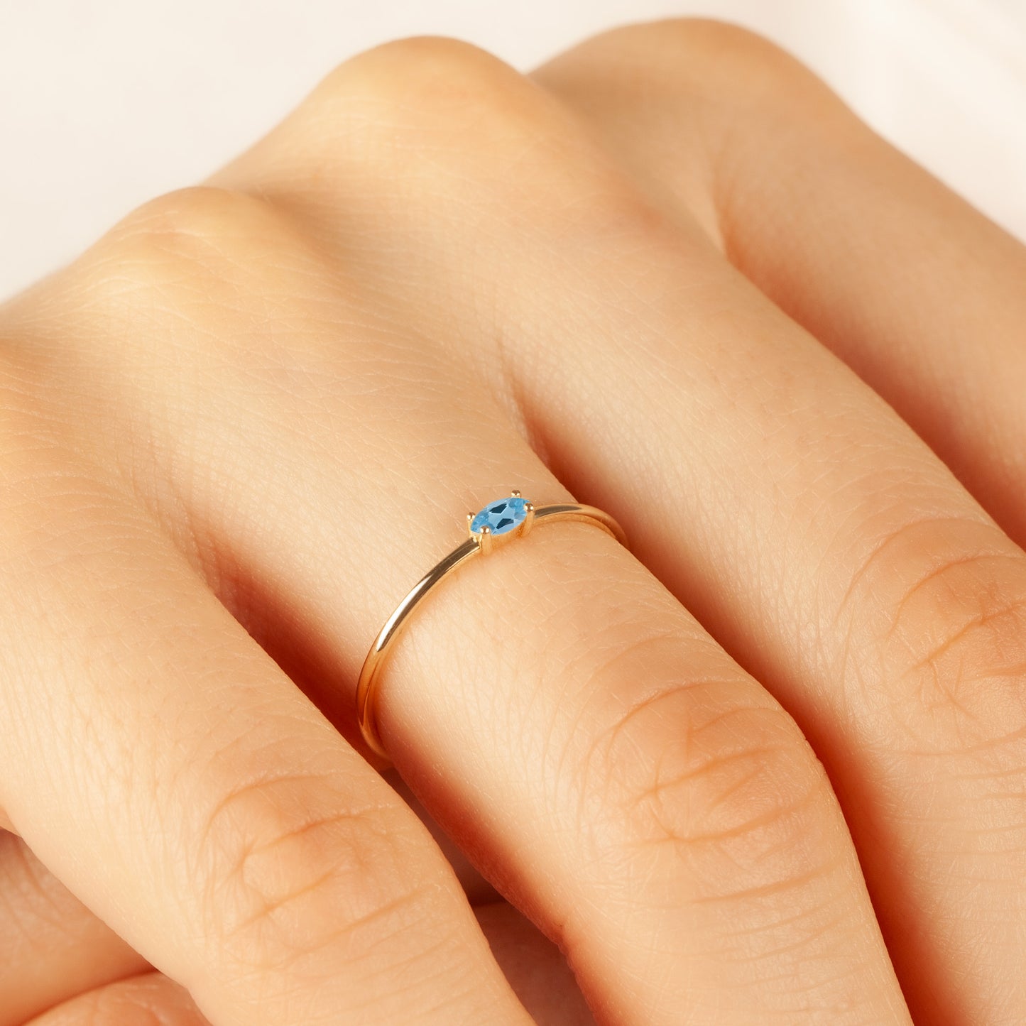 Basic Marquise Aquamarine Ring 14K Solid Gold