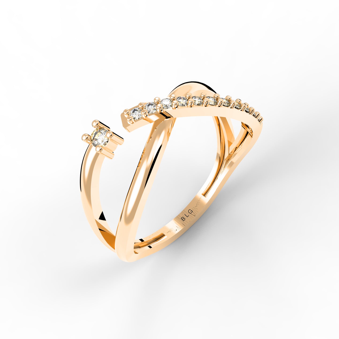 14K Real Solid Gold Diamond X Ring
