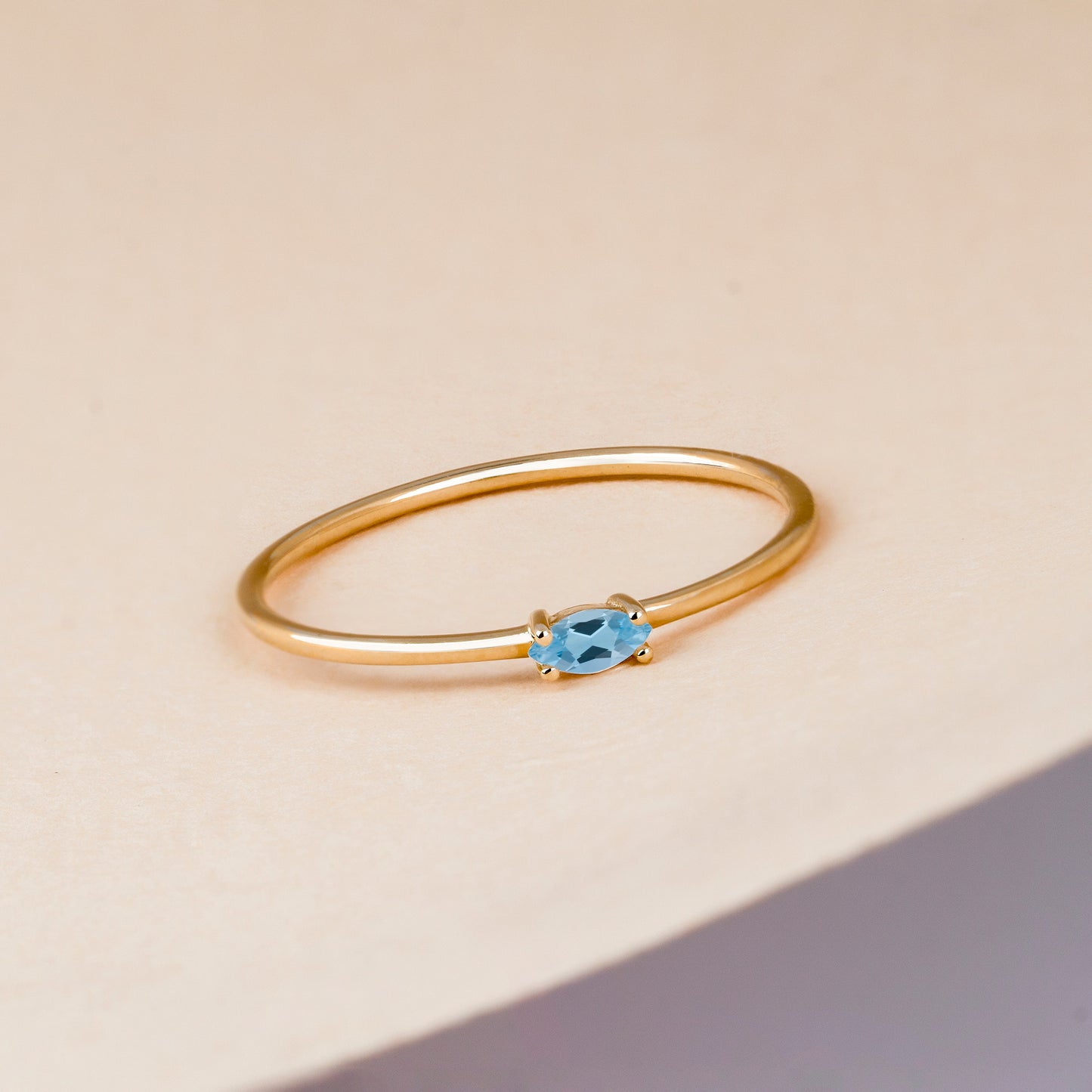 Basic Marquise Aquamarine Ring 14K Solid Gold