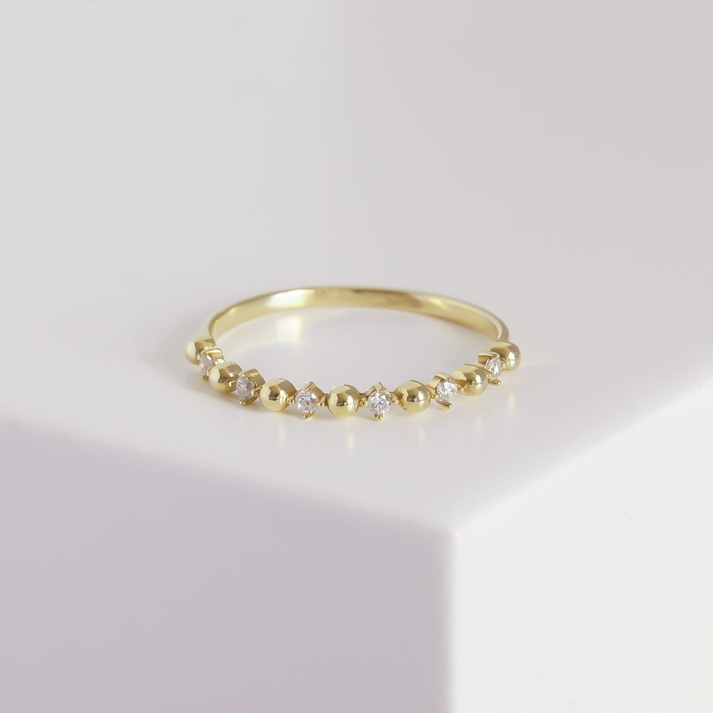 Solid Gold Beaded Dainty Ring