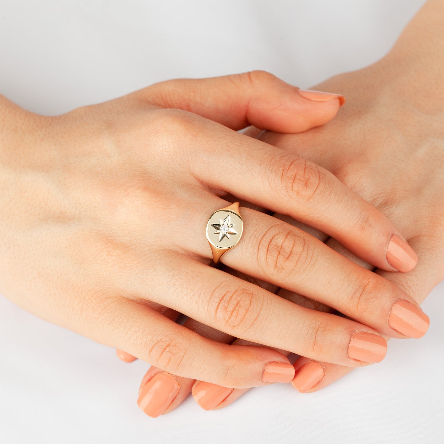 Solid Gold North Star Signet Ring