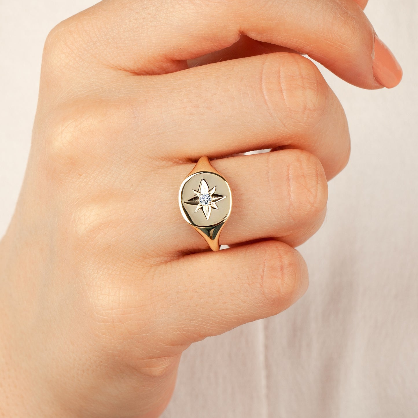 Solid Gold North Star Signet Ring