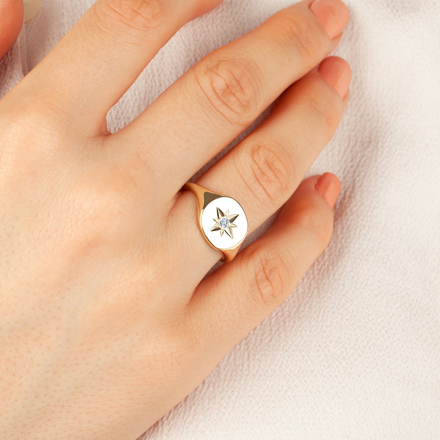 Solid Gold North Star Signet Ring