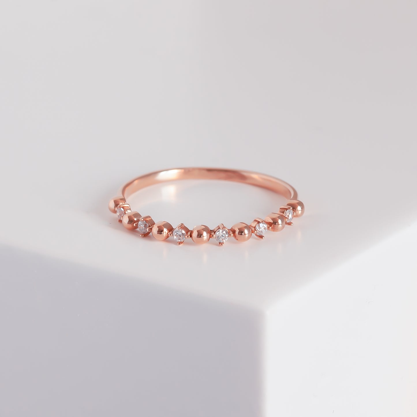 Solid Rose Gold Beaded Dainty Ring