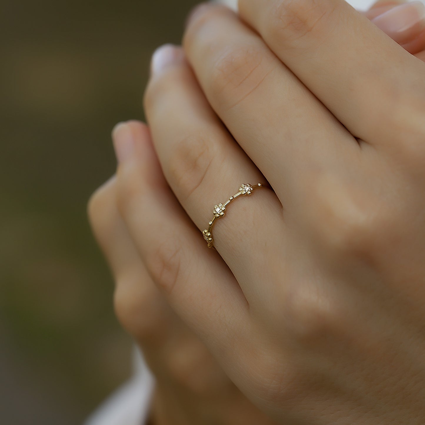 10k Solid Gold Dainty Floral Trio Ring