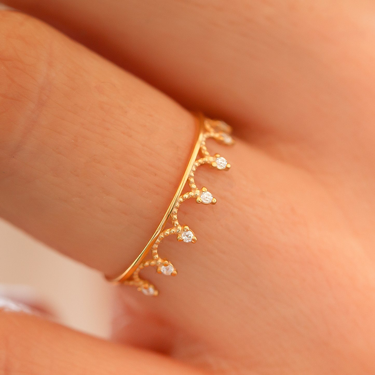 10k Solid Gold Dainty Tiara Ring