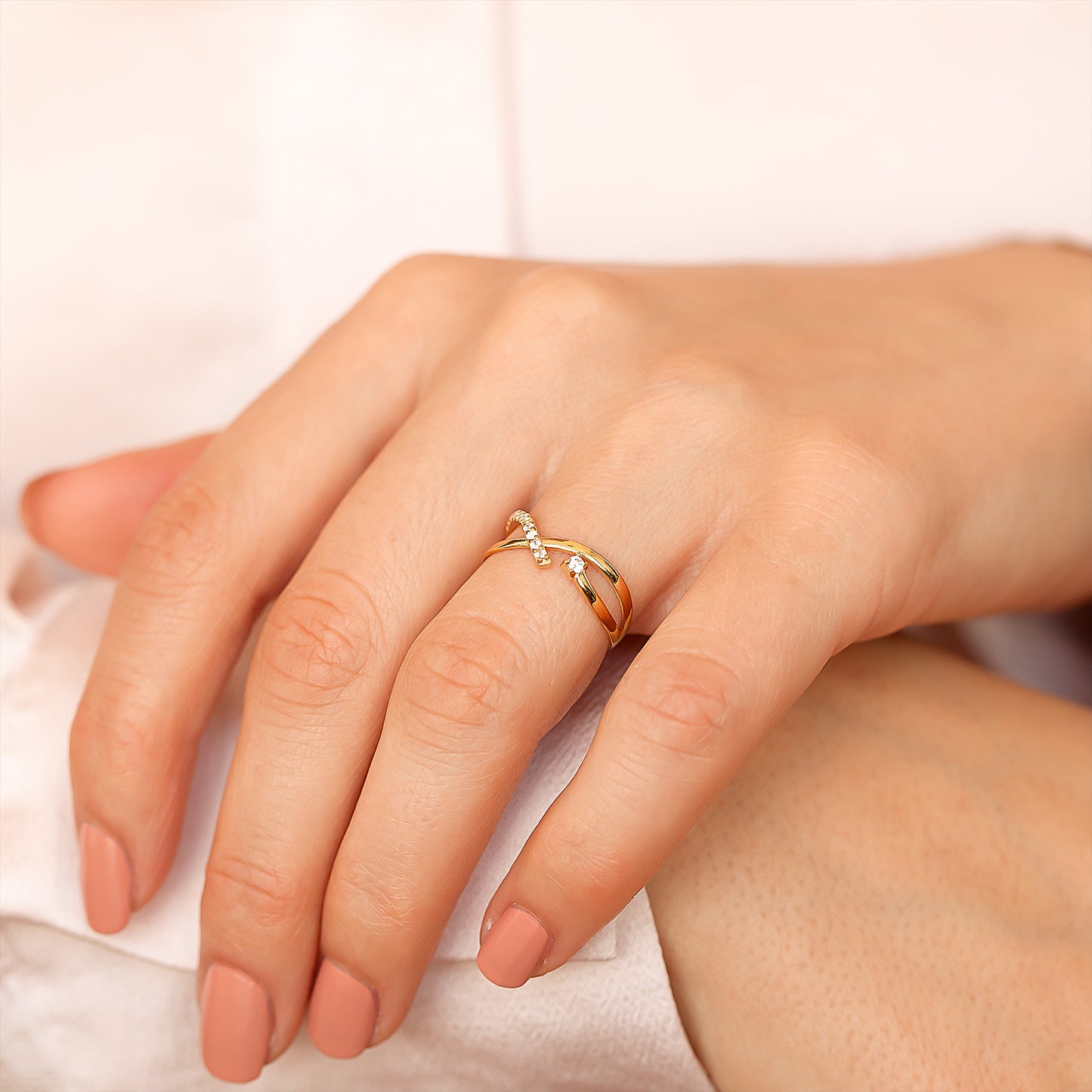 14K Real Solid Gold Diamond X Ring