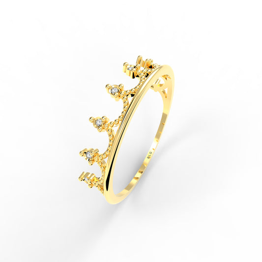 14k Solid Gold Dainty Tiara Ring