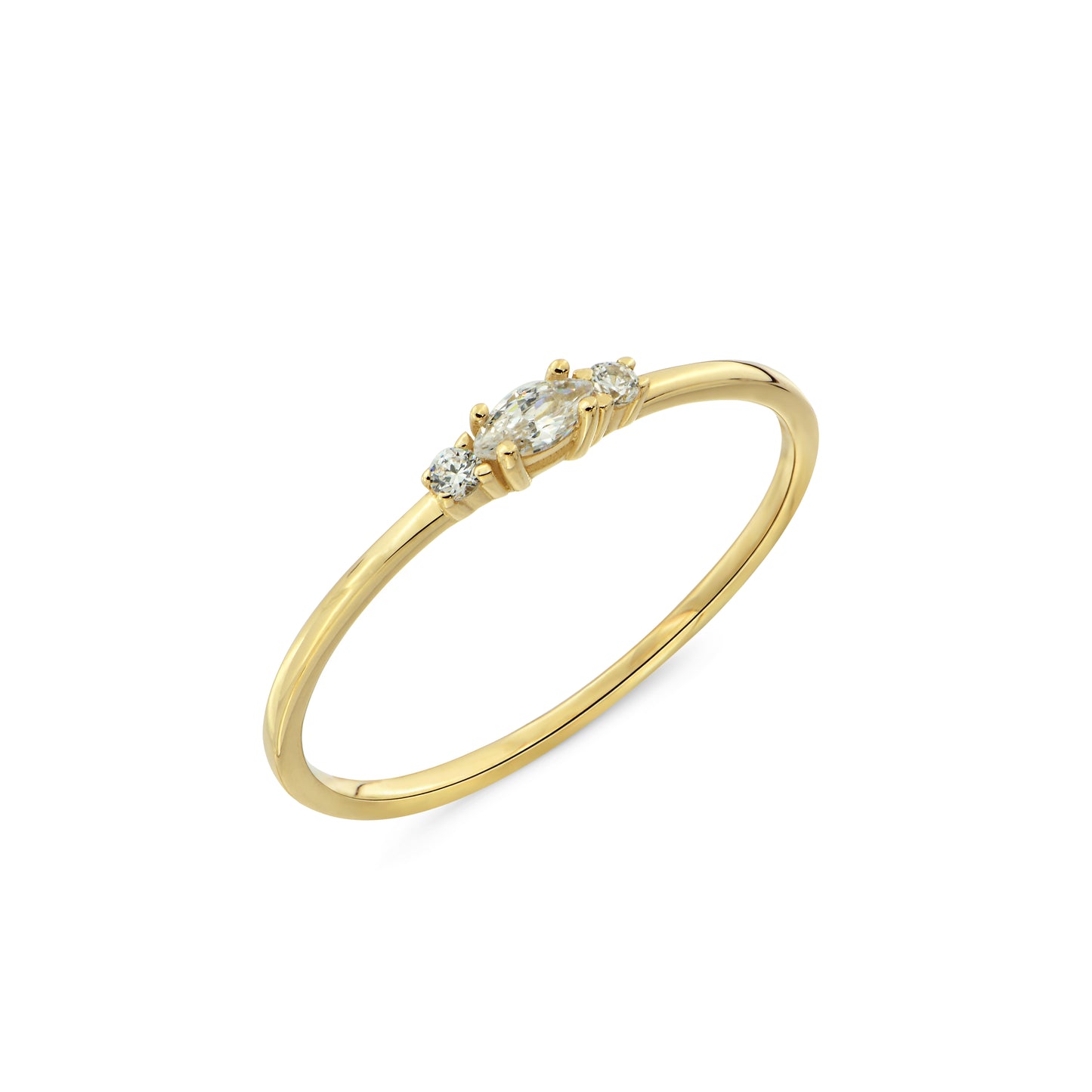 14K Marquise Cut Zircon Solid Gold Ring