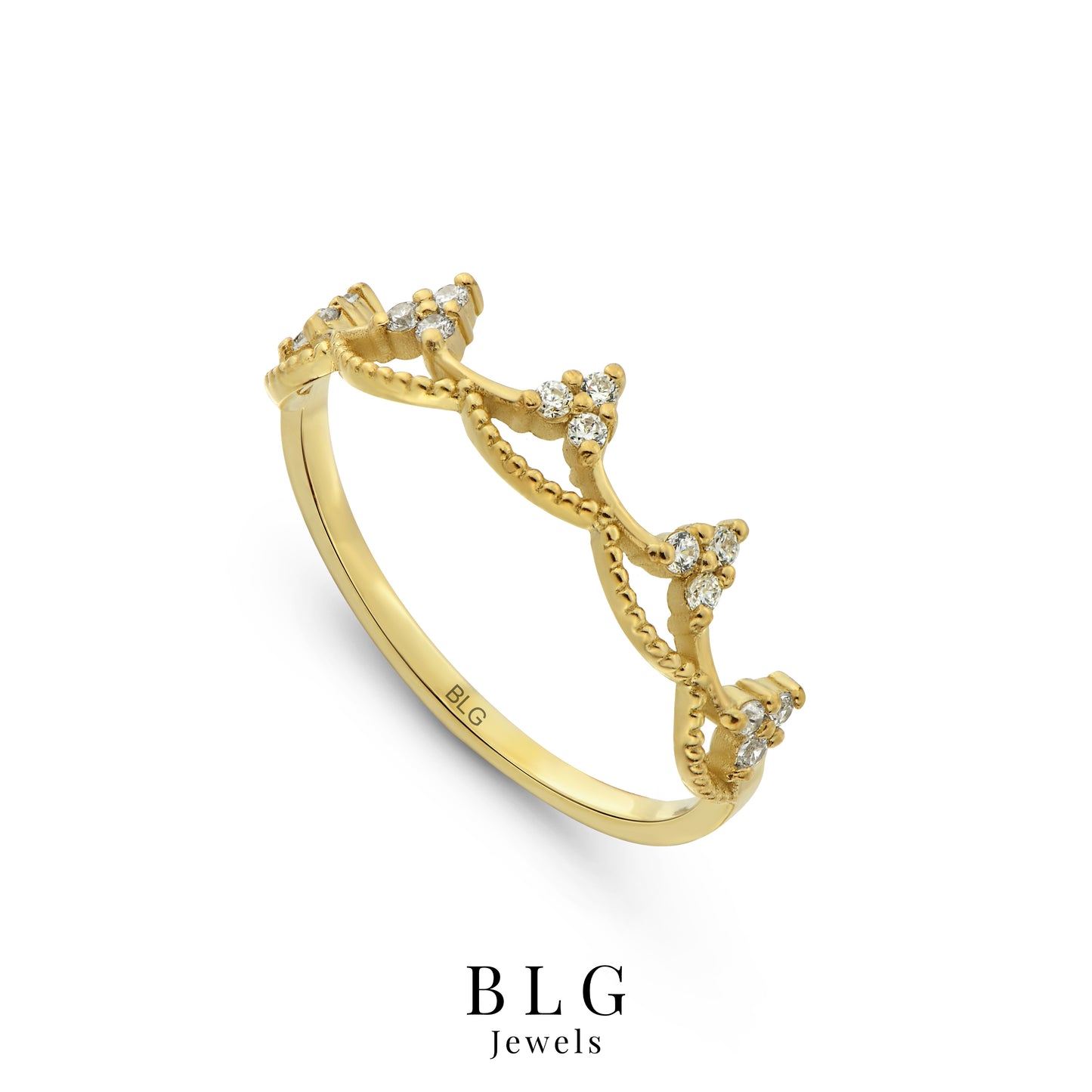14K Zircon Gold Crown Band Ring