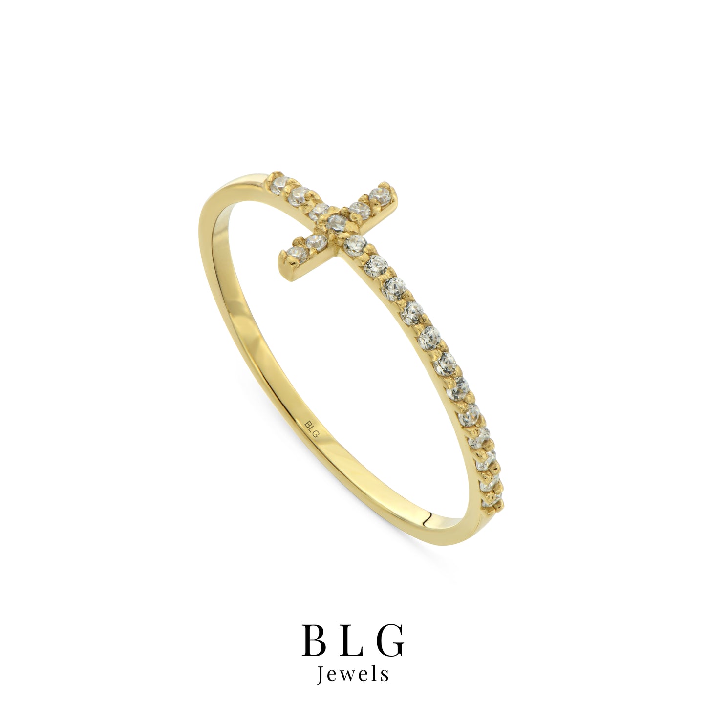 14K Minimalist Zircon Cross Solid Gold Ring