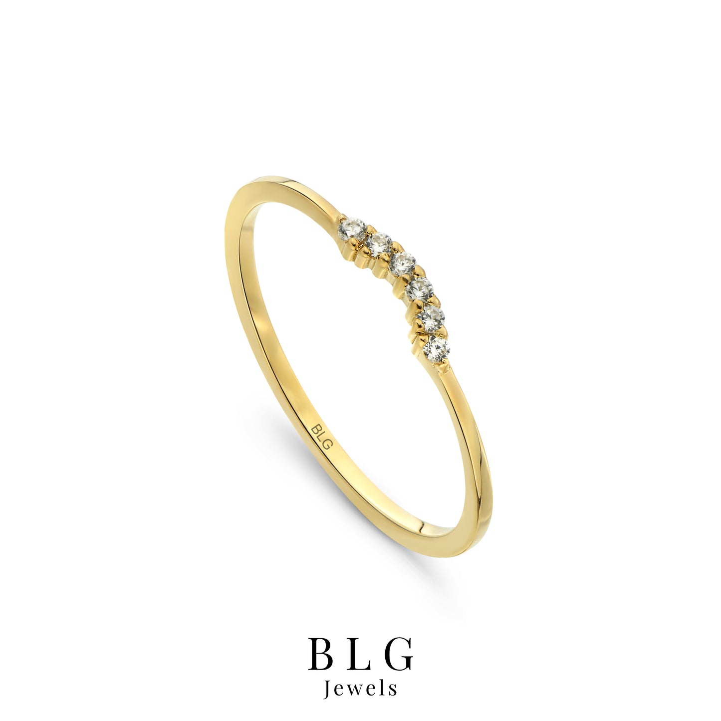 14K Gold Curved Zircon Solid Gold Ring