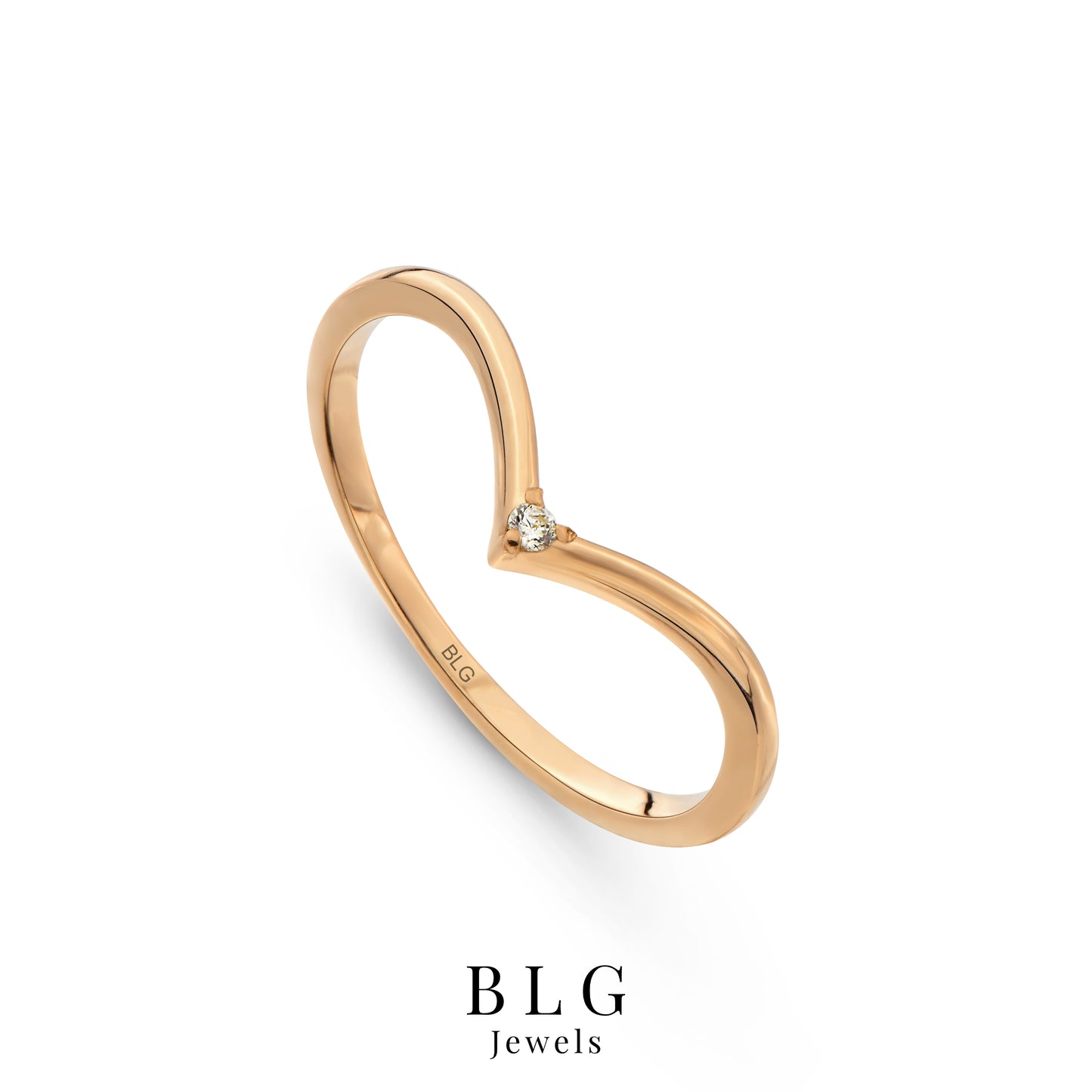 14K Gold V Ring with Zircon