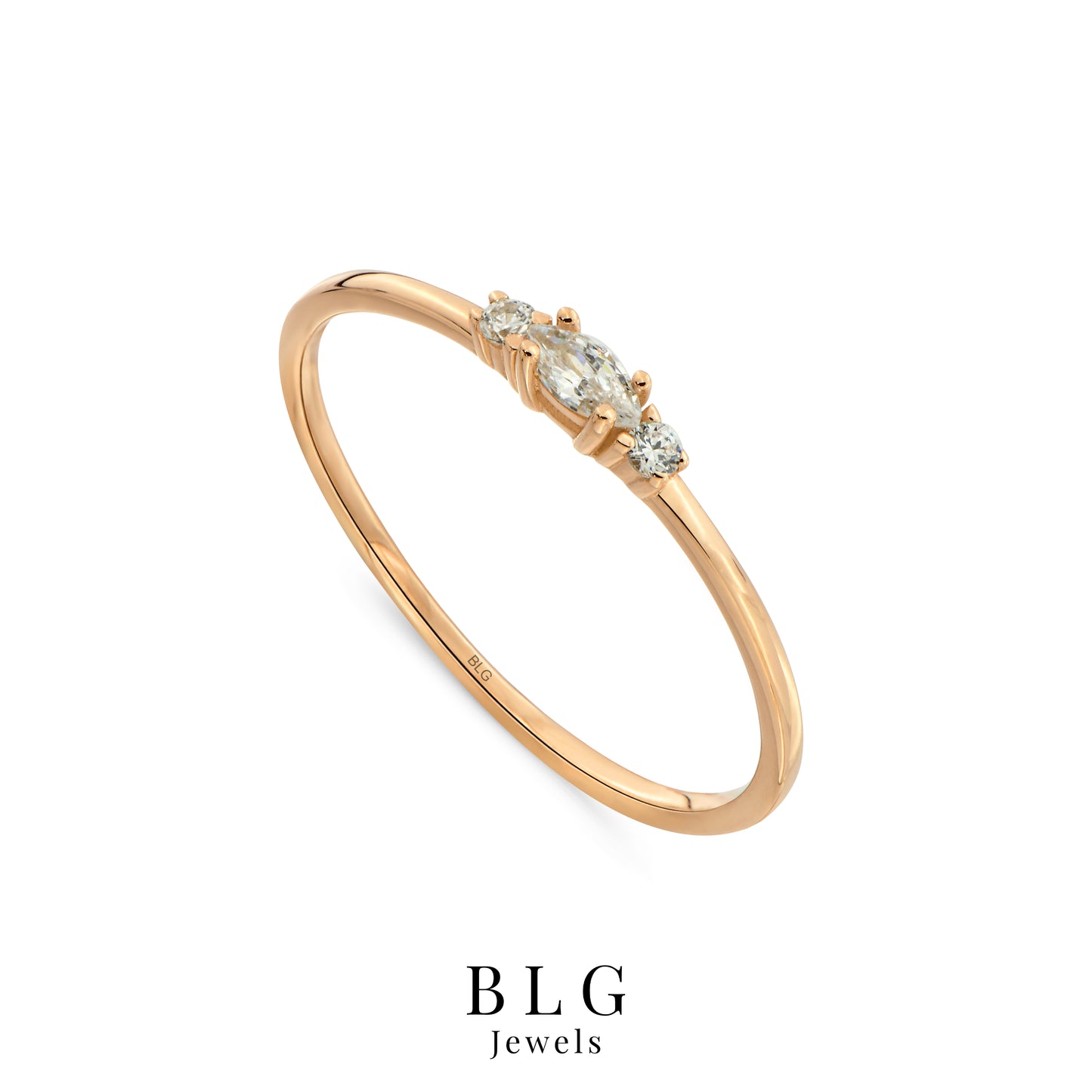 14K Marquise Cut Zircon Solid Gold Ring