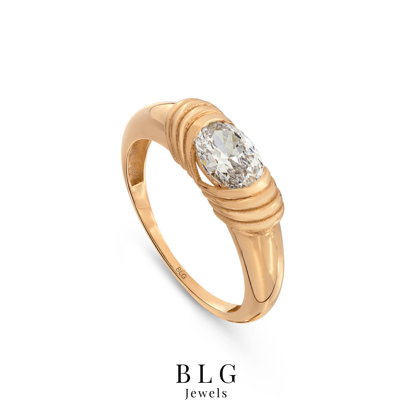 14K Elegant Oval Cut Zircon Ring in Solid Gold