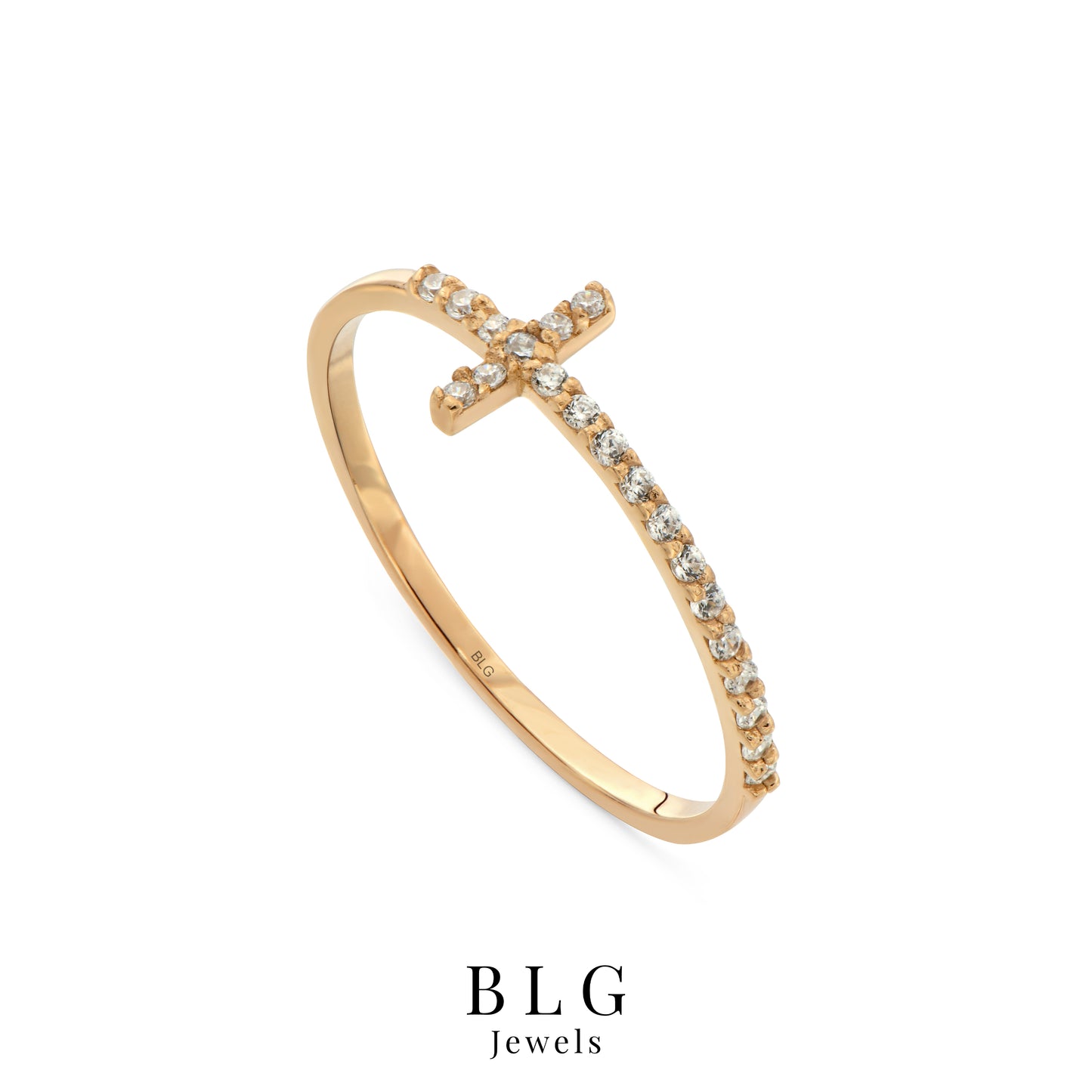 14K Minimalist Zircon Cross Solid Gold Ring