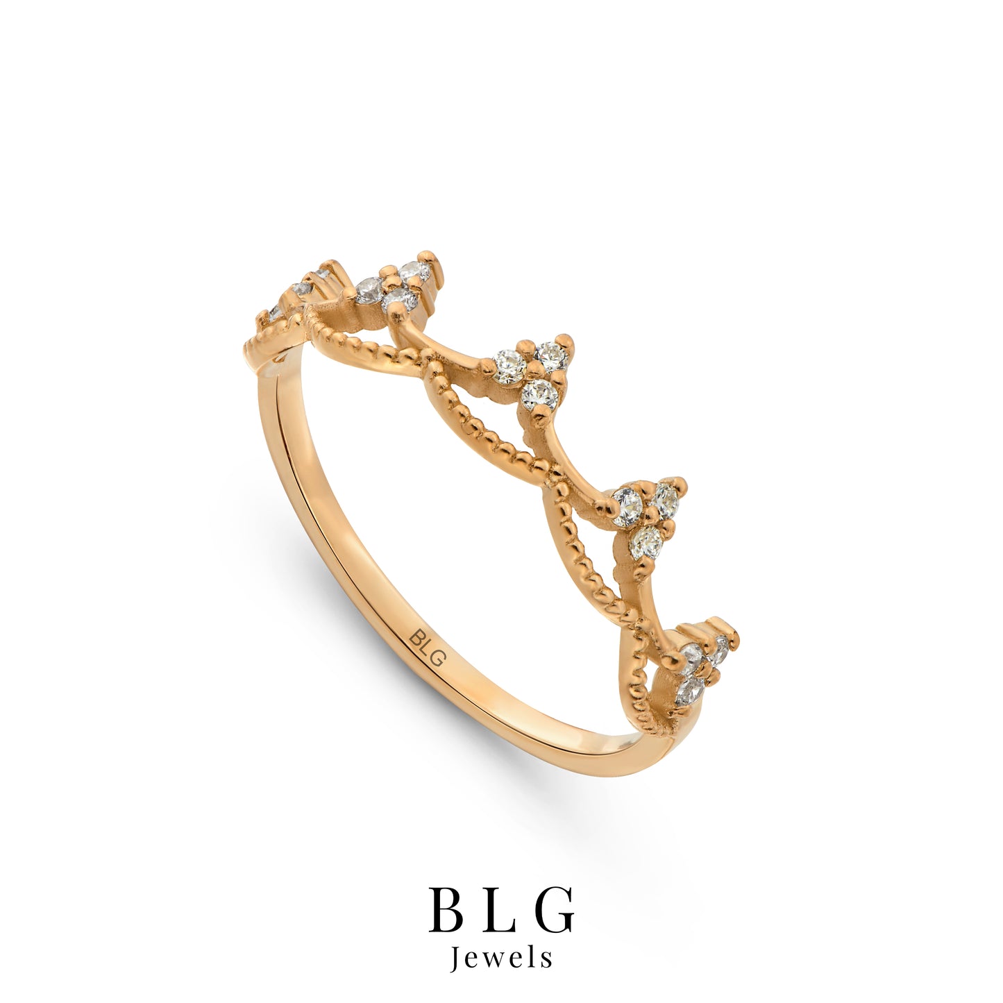 14K Zircon Gold Crown Band Ring