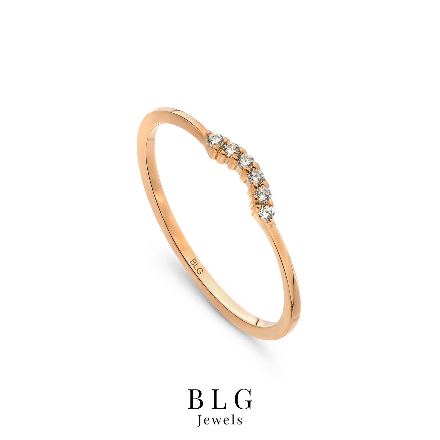 14K Gold Curved Zircon Solid Gold Ring
