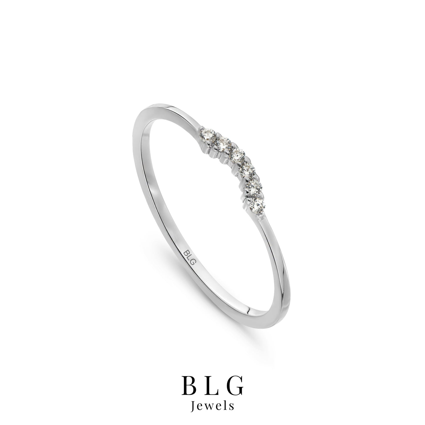 14K Gold Curved Zircon Solid Gold Ring