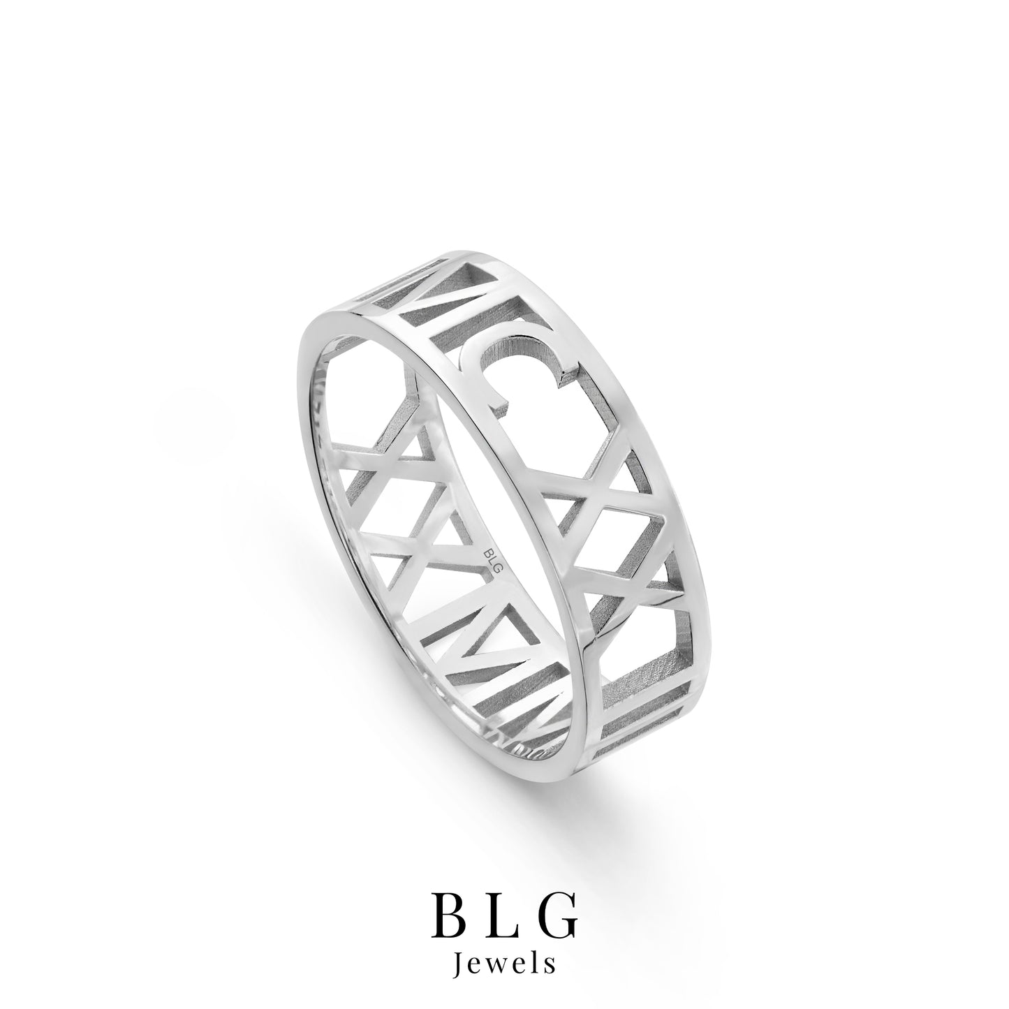14K Roman Numeral Gold Band Ring