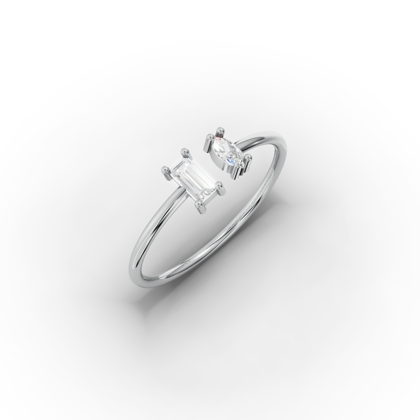 14K Solid Gold Ring with Baguette and Marquise Zircon