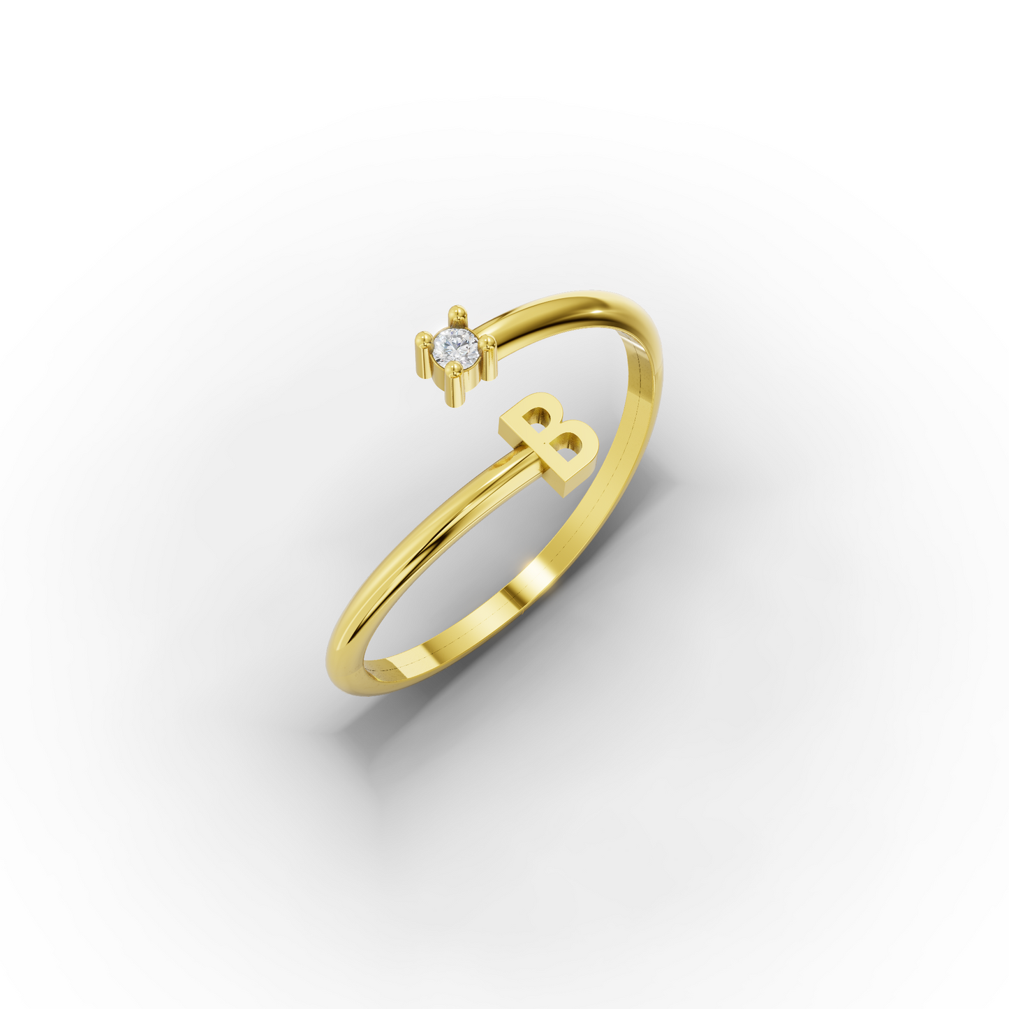 14K Personalized Open Initial Ring Solid Gold