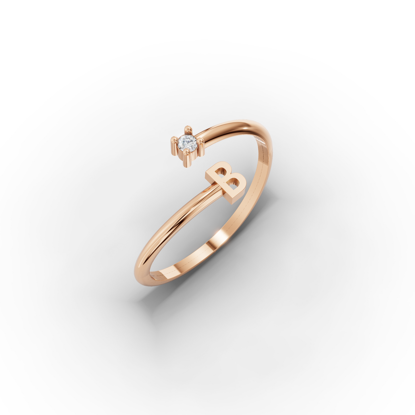 14K Personalized Open Initial Ring Solid Gold