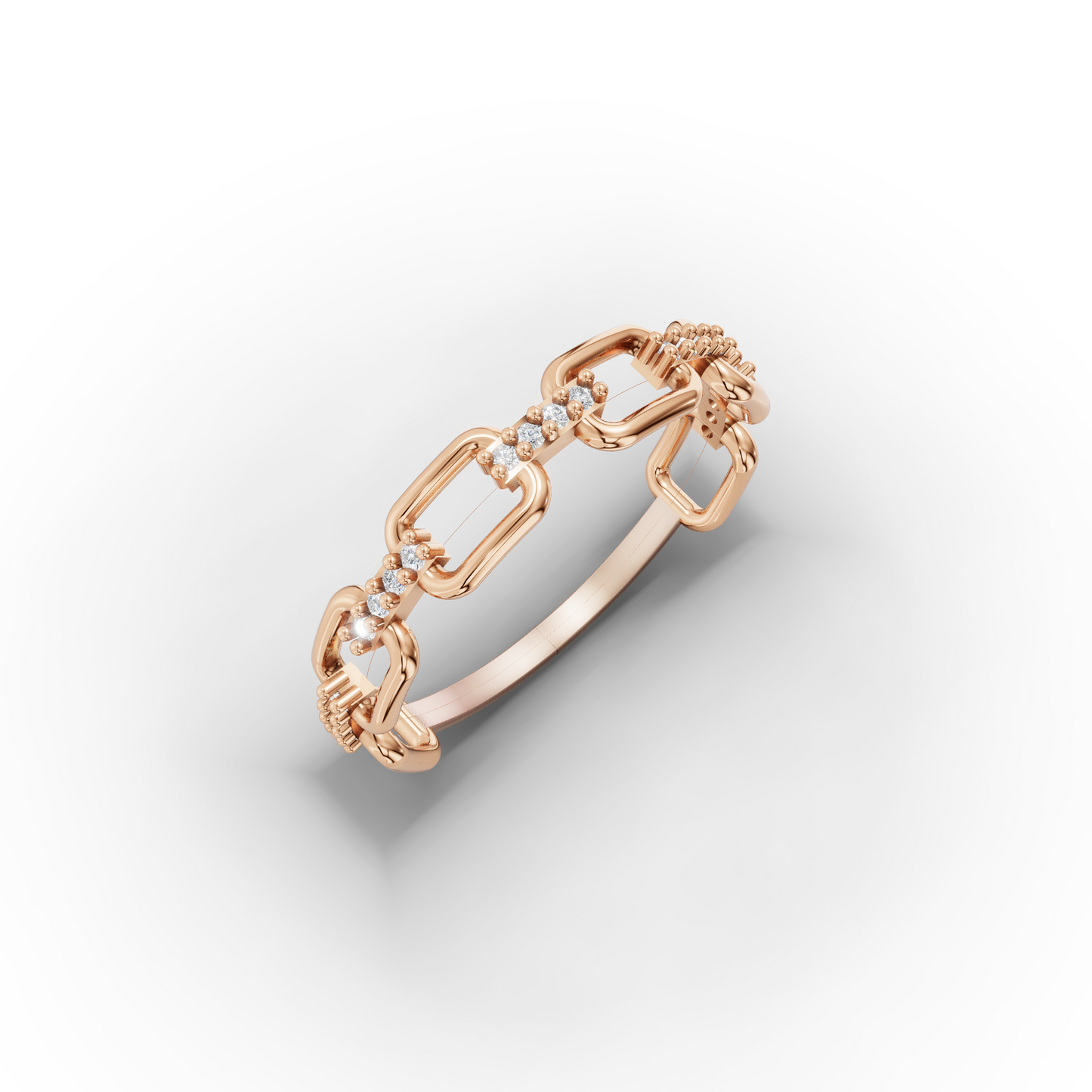 14K Gold Chain Link Ring with Zircon Accents