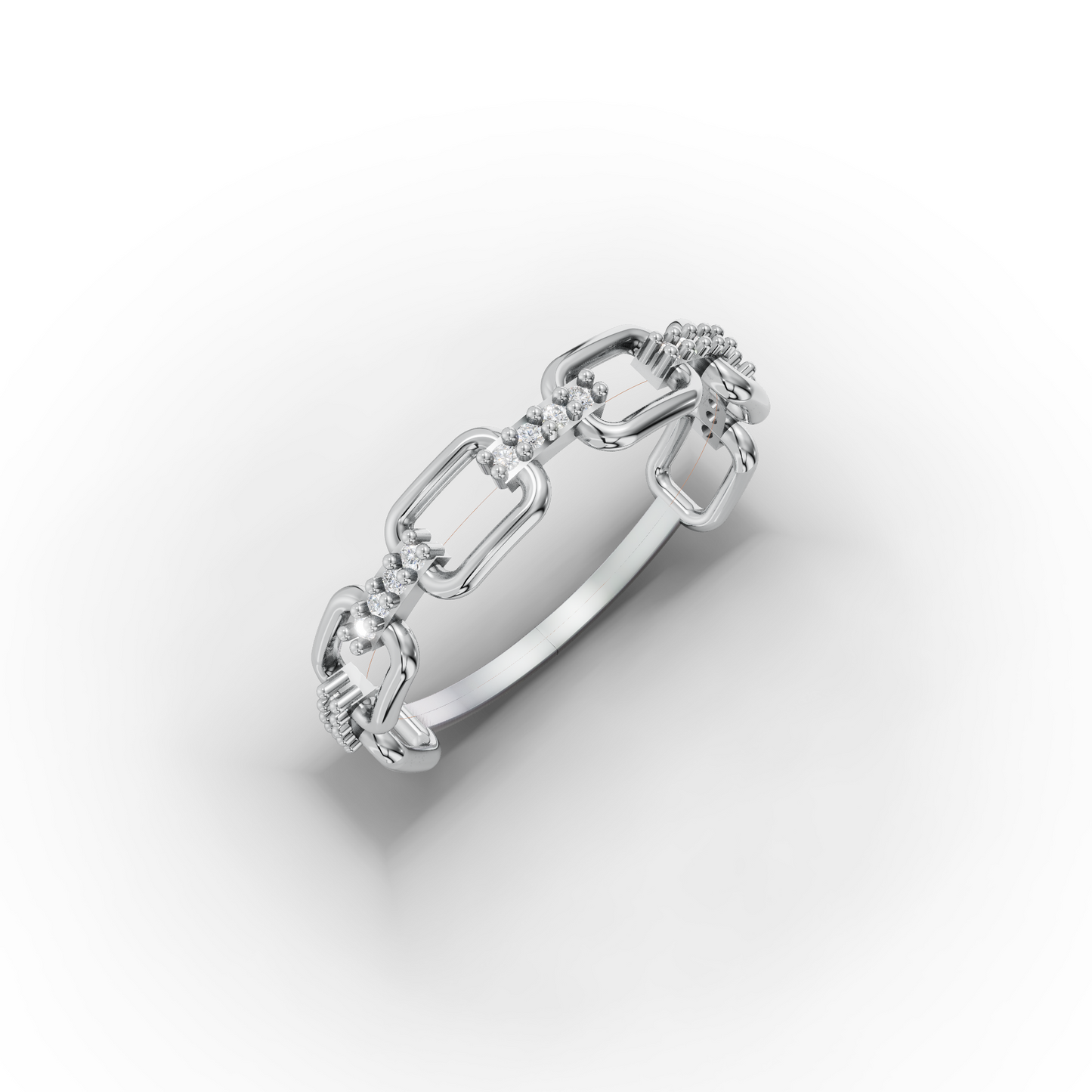 14K Gold Chain Link Ring with Zircon Accents