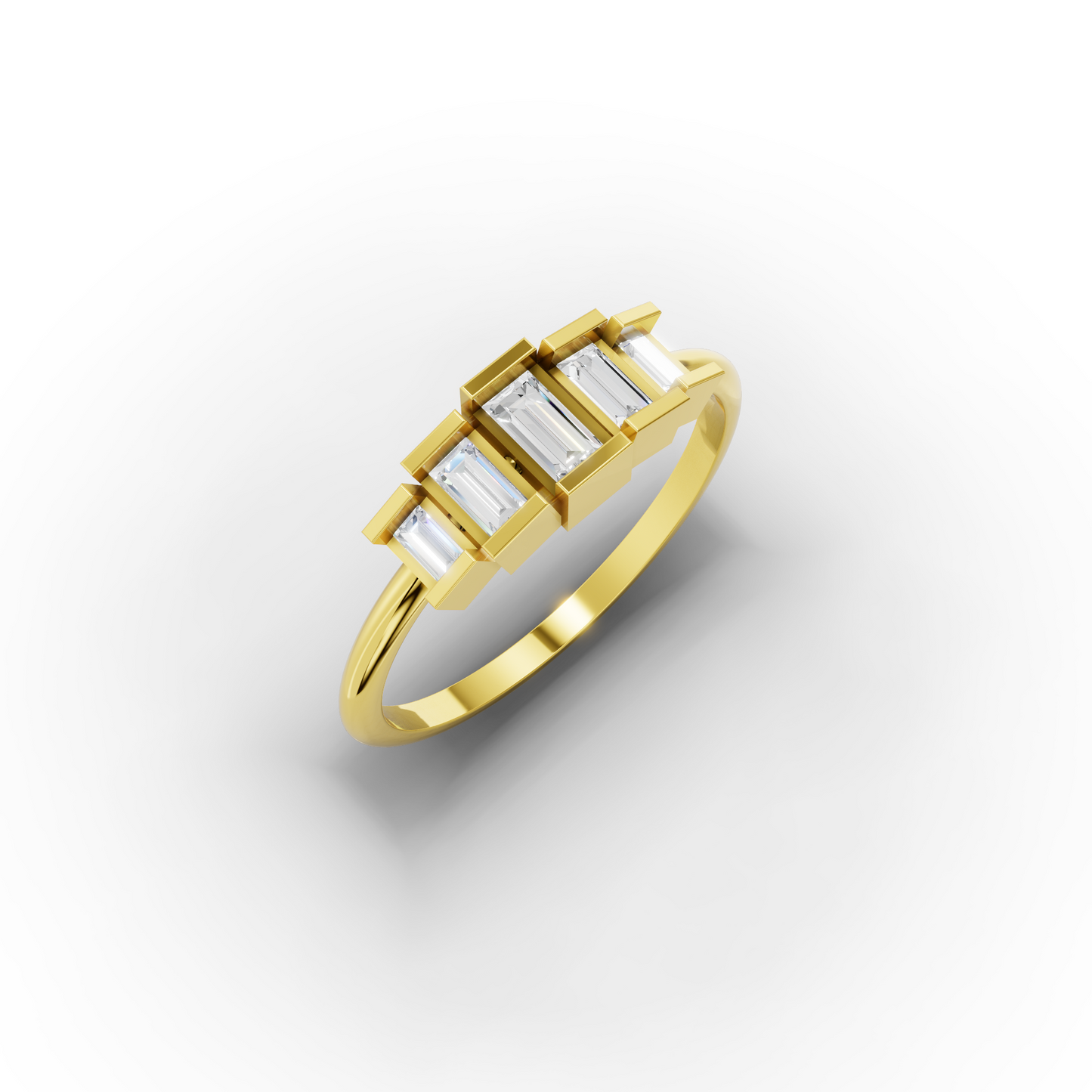 14K Baguette Zircon Solid Gold Stacking Ring