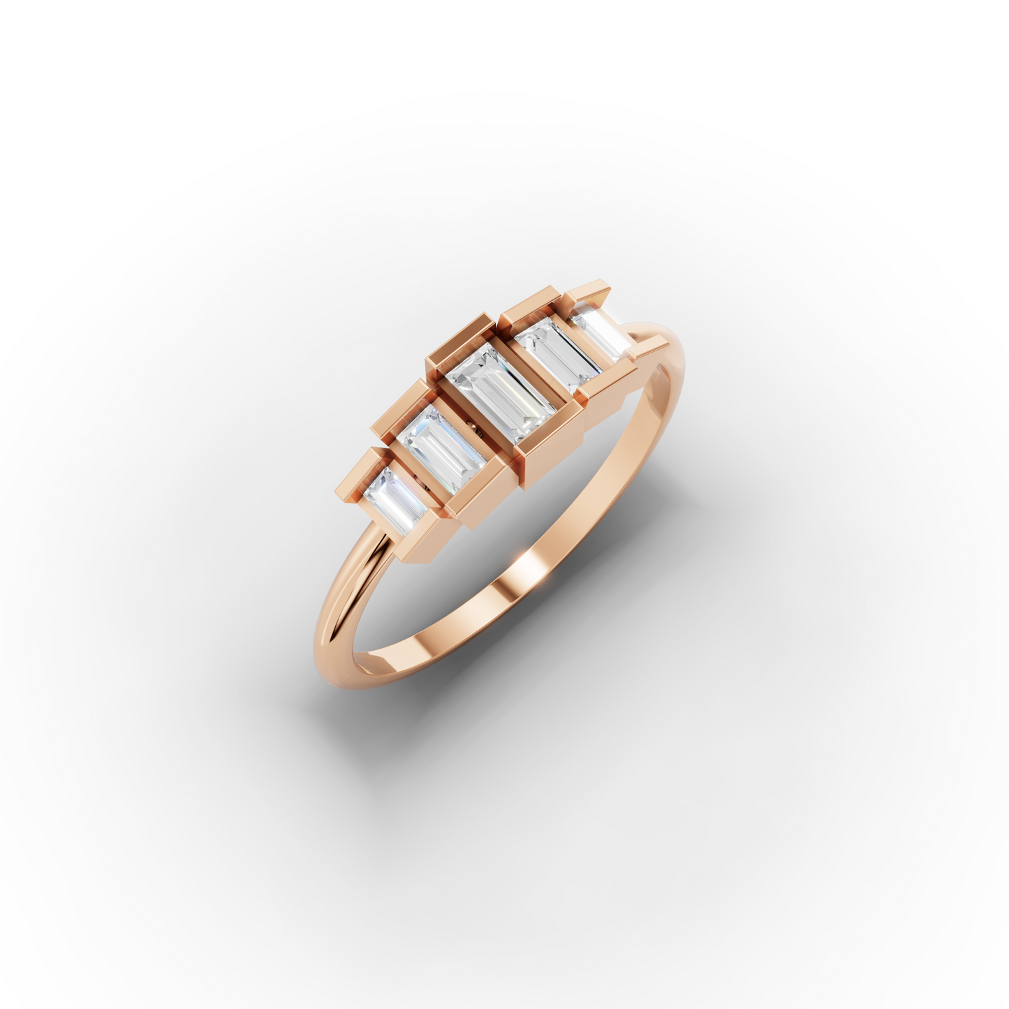 14K Baguette Zircon Solid Gold Stacking Ring