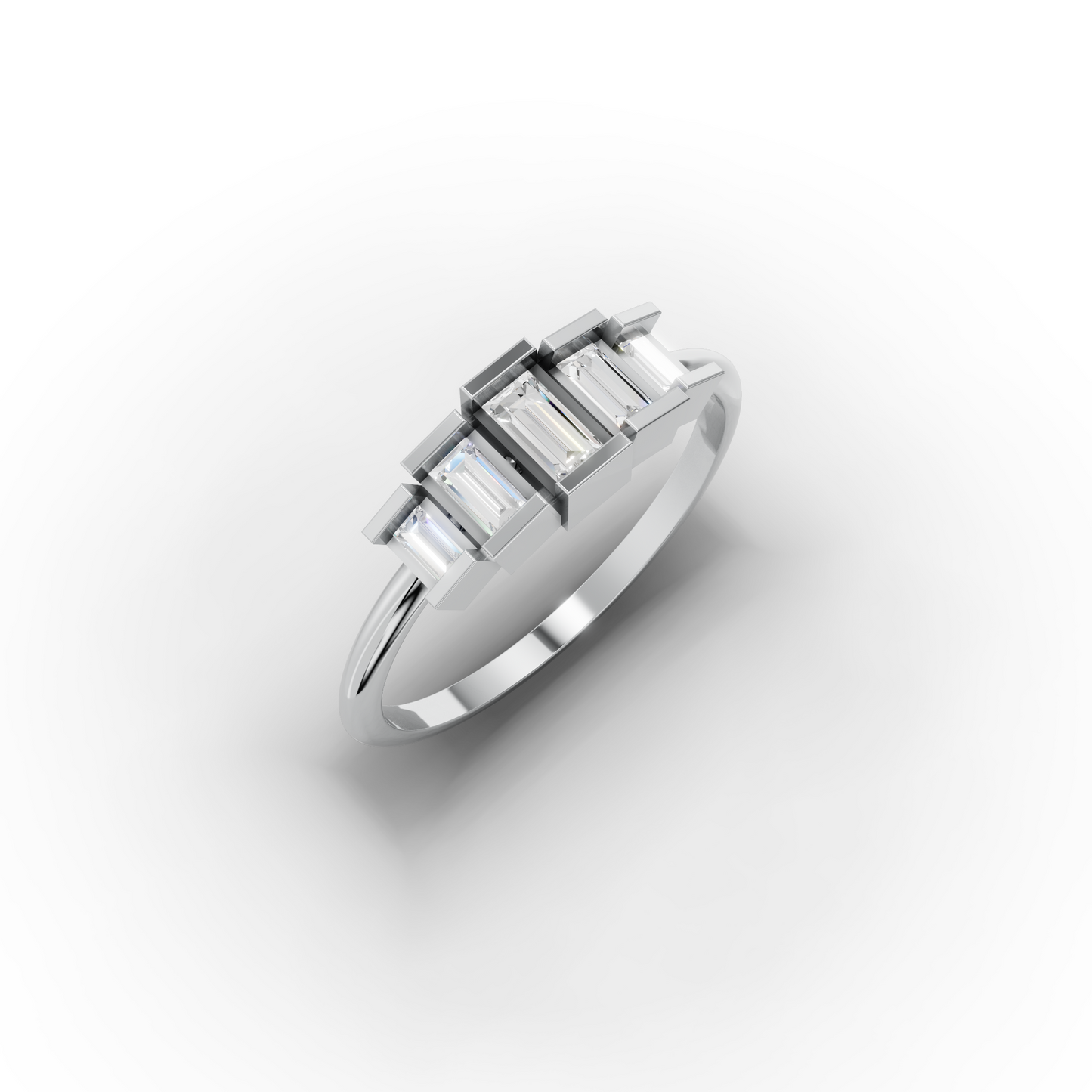 14K Baguette Zircon Solid Gold Stacking Ring