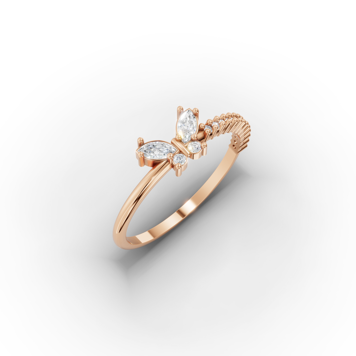 14K Butterfly Zircon Solid Gold Ring