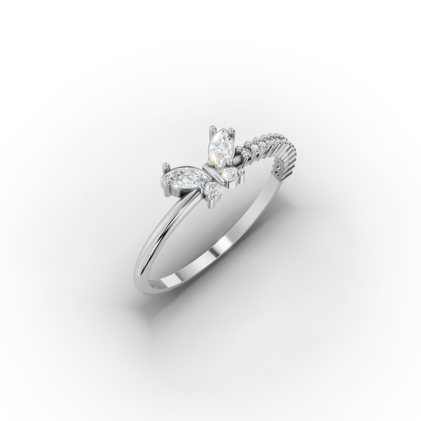 14K Butterfly Zircon Solid Gold Ring